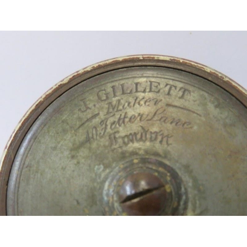 86 - VINTAGE ANGLING, antique fishing reel by J Gillett, Fetter lane London, 6cm diameter; together with ... 