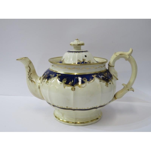 9 - EARLY 19TH CENTURY TEAWARE, gilded blue part tea set, pattern number 695