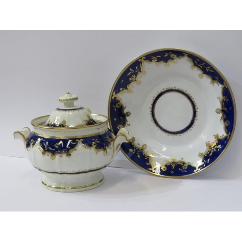 9 - EARLY 19TH CENTURY TEAWARE, gilded blue part tea set, pattern number 695