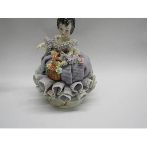 91 - MONKEY BAND, 7 piece porcelain monkey band, porcelain carriage group and lace encrusted figure