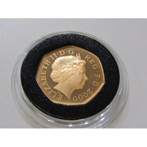 5 - 22ct GOLD 50 PENCE PIECE, year 2000, 15.5 grams, limited edition of 2000