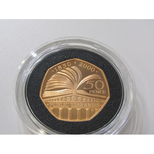 5 - 22ct GOLD 50 PENCE PIECE, year 2000, 15.5 grams, limited edition of 2000