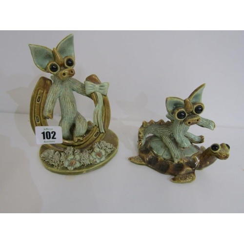 102 - YARE DRAGONS, 2 pottery figures