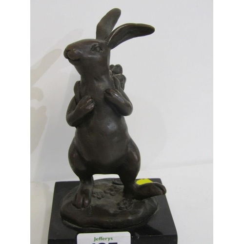 105 - BRONZE SCULPTURE, Hare market trader on marble base, together with collection of silvered pewter fig... 