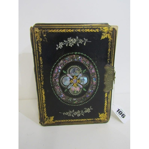 106 - VICTORIAN PORTRAIT PHOTOGRAPH ALBUM, in gilded mother-of-pearl papier mache casing