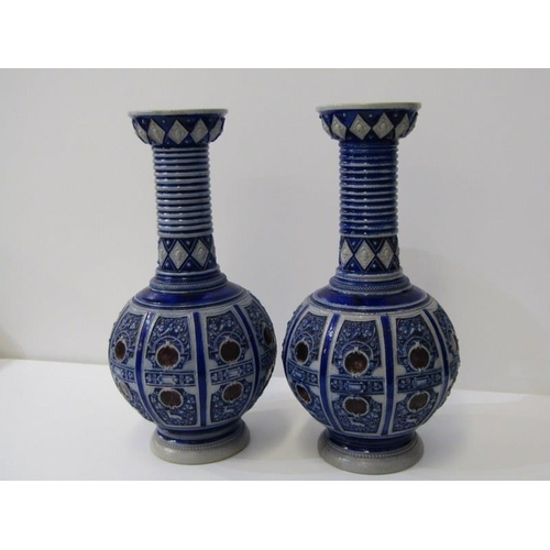 11 - WESTERWALD POTTERY, pair of spherical base long neck 30 cm vases, impressed base mark pattern no. 55... 