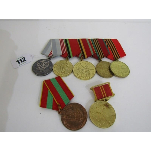 112 - SOVIET MEDALS, a bar of 5 medals and 2 others