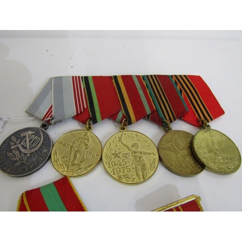 112 - SOVIET MEDALS, a bar of 5 medals and 2 others