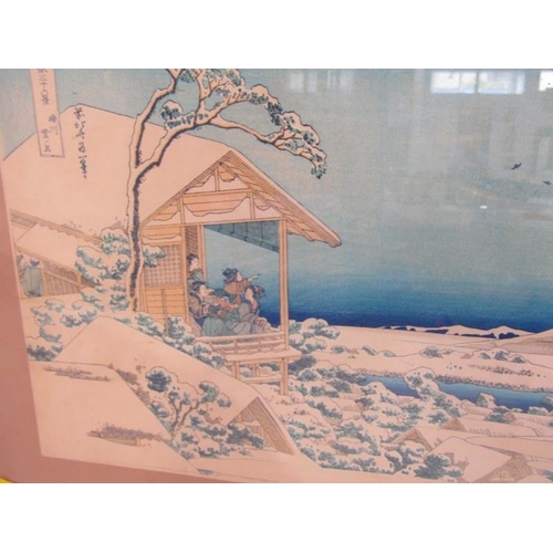 121 - JAPANESE WOODBLOCK, Hokusai signed colour wood block 