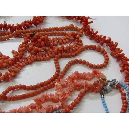 135 - CORAL JEWELLERY, a selection of coral & other necklaces including a 34