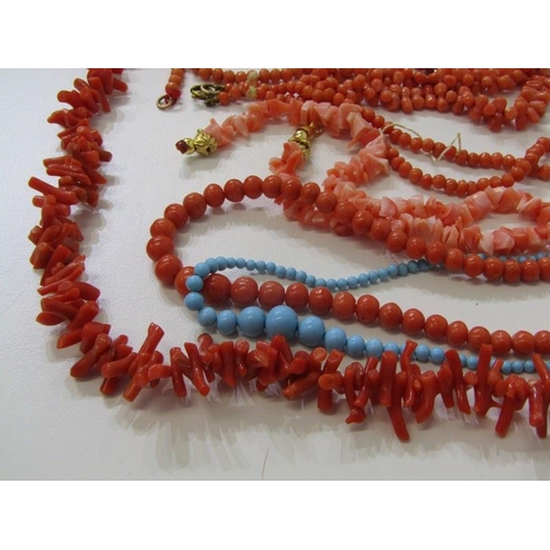 135 - CORAL JEWELLERY, a selection of coral & other necklaces including a 34