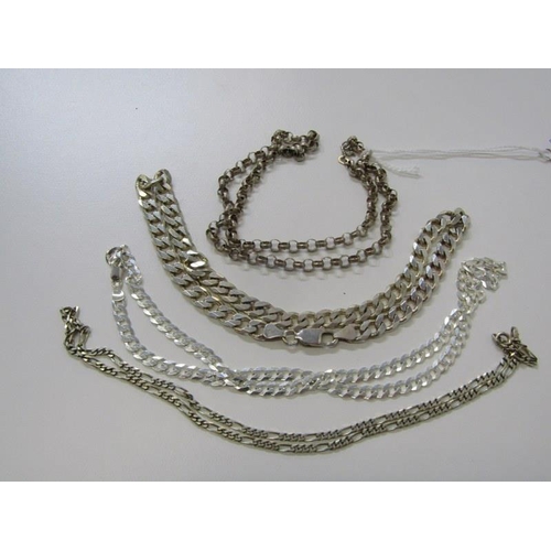 140 - 4 SILVER NECKLACES, 2 silver curb link necklaces with lobster clasp, silver 18