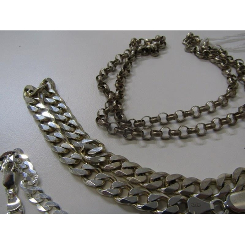 140 - 4 SILVER NECKLACES, 2 silver curb link necklaces with lobster clasp, silver 18