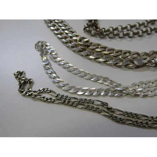 140 - 4 SILVER NECKLACES, 2 silver curb link necklaces with lobster clasp, silver 18