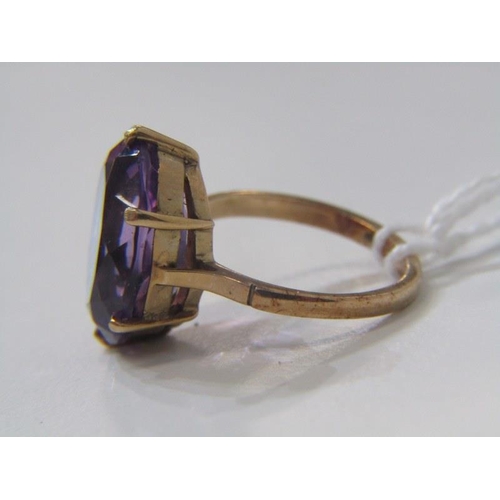 144 - AMETHYST RING, 9ct yellow gold ring set with large oval cushion cut amethyst, approx 15mm spread, si... 