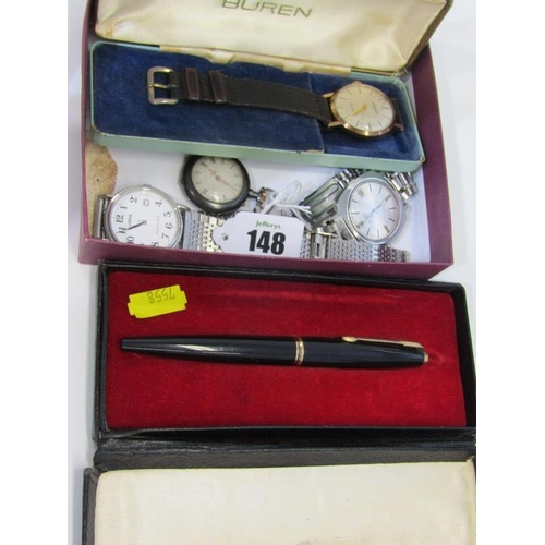 148 - ASSORTED WATCHES, Buren gold cased presentation wrist watch with leather strap in original box with ... 