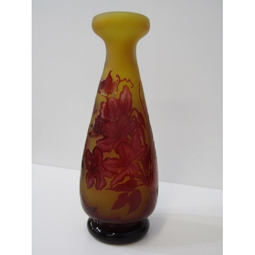 15 - CAMEO GLASS, red cameo glass 32cm vase decorated with lilies signed Galle