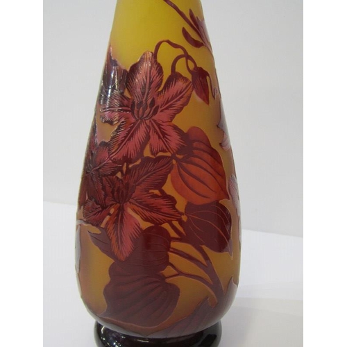 15 - CAMEO GLASS, red cameo glass 32cm vase decorated with lilies signed Galle