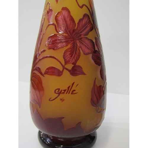 15 - CAMEO GLASS, red cameo glass 32cm vase decorated with lilies signed Galle