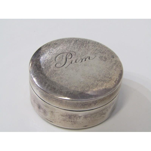 161 - SILVER PILL BOXES, a silver pill box the top set with a coat of arms on a tortoise shell surround, w... 