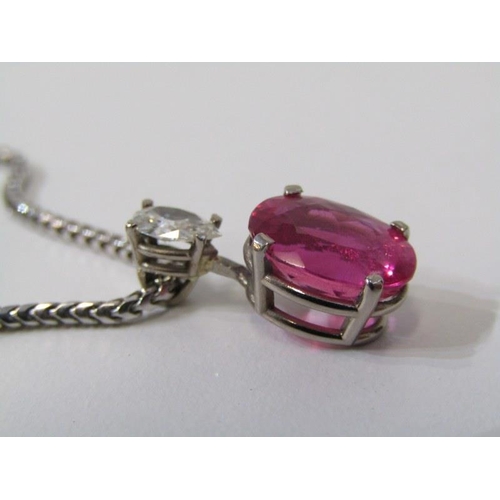 163 - QUALITY DIAMOND & PINK TOURMALINE PENDANT ON CHAIN, 18ct white gold set pendant set a large oval cus... 