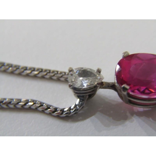 163 - QUALITY DIAMOND & PINK TOURMALINE PENDANT ON CHAIN, 18ct white gold set pendant set a large oval cus... 