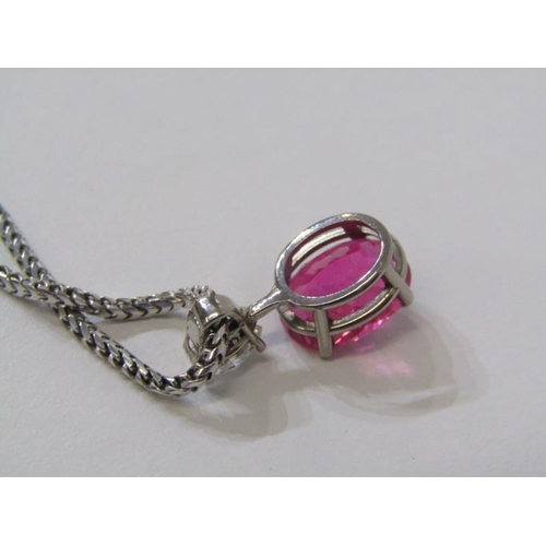 163 - QUALITY DIAMOND & PINK TOURMALINE PENDANT ON CHAIN, 18ct white gold set pendant set a large oval cus... 