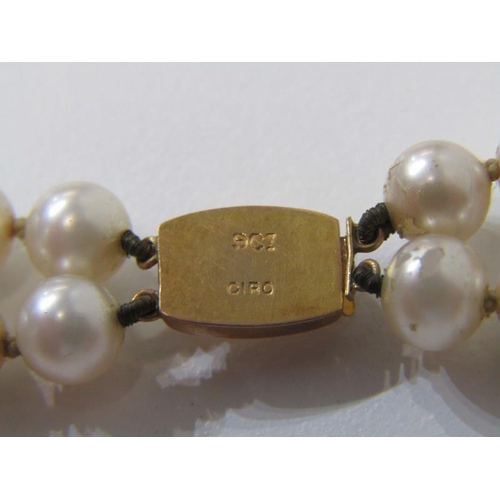 164 - PEARL DOUBLE RUN NECKLACE with 9ct gold clasp, 18