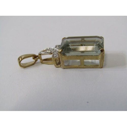 167 - TOPAZ PENDANT, 9ct yellow gold pendant, set a rectangular pale blue topaz with diamonds to mount, 3c... 