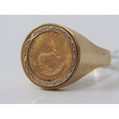 170 - 1/10 KRUGERRAND RING, gold 1/10 Krugerrand coin set in 9ct gold mount, size Y