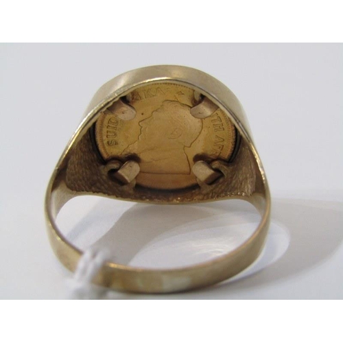 170 - 1/10 KRUGERRAND RING, gold 1/10 Krugerrand coin set in 9ct gold mount, size Y