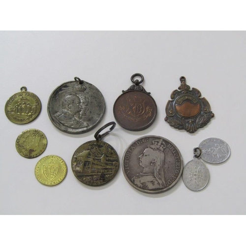 203 - MEDALLIONS, etc, 3 assorted medallions including Lucerne and Edward VII, also Queen Victoria 1889 cr... 