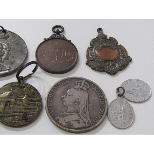 203 - MEDALLIONS, etc, 3 assorted medallions including Lucerne and Edward VII, also Queen Victoria 1889 cr... 