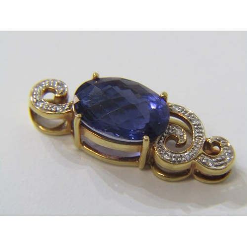 204 - DIAMOND & TANZANITE PENDANT, 18ct yellow gold pendant, set a large oval tanzanite with approx. 13mm ... 