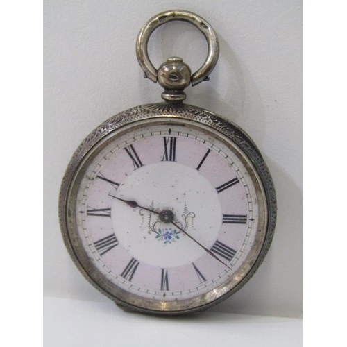 219 - SILVER POCKET WATCH, silver cased key wind pocket watch with foliate engraved case