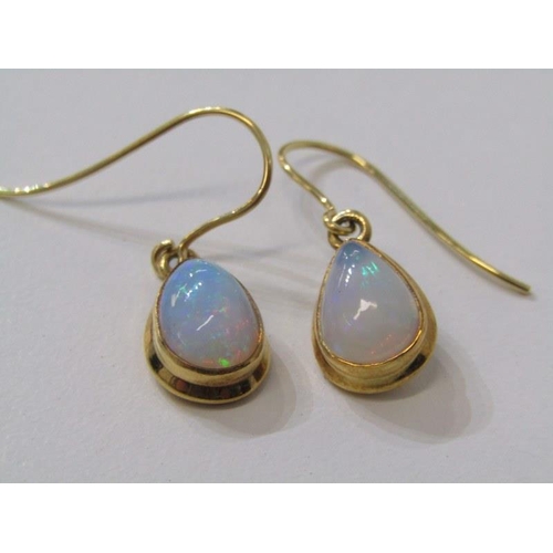 229 - OPAL EARRINGS, pair of pear shaped opal earrings on 9ct yellow gold mounts