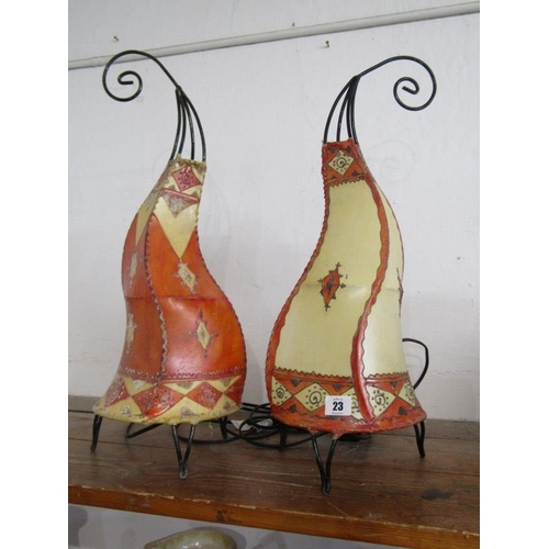 23 - LIGHTING, a pair of abstract velum covered & painted table lights