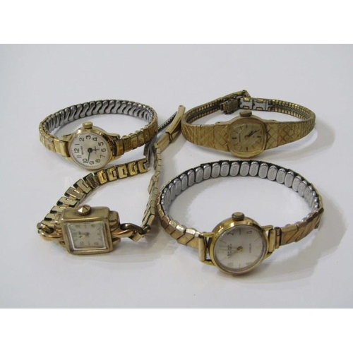 231 - LADY'S WRIST WATCHES, Rotary gold cased wrist watch with square face, together with 3 other lady's w... 