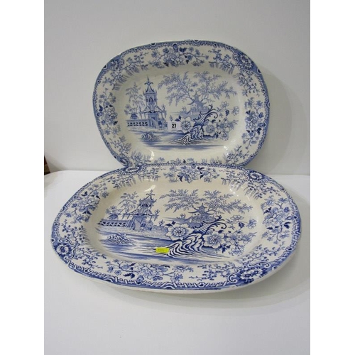 27 - VICTORIAN TRANSFER WARE, 2 graduated Lanelly pottery meat plates; Coldine pattern (46cm & 40cm width... 