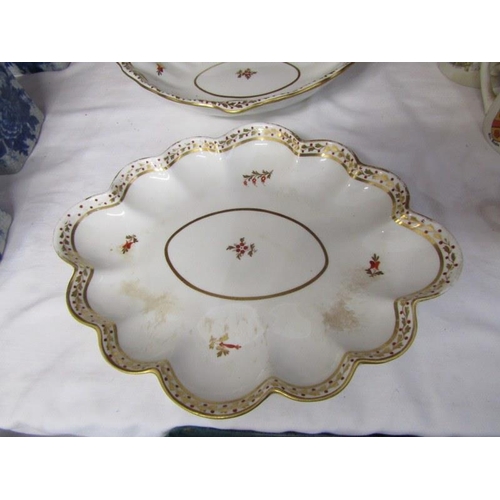 32 - DERBY PORCELAIN, collection of gilt foliate bordered dessert ware including oval fluted dish