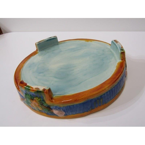 33 - MAJOLICA, a replica Majolica floral domed cheese dish & stand, 31cm height