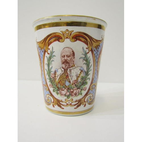 34 - COMMEMORATIVE, Minton, 1897, Jubilee tumbler by Mortlock's, Edward VII, 1902, enamelled beaker, 3 go... 