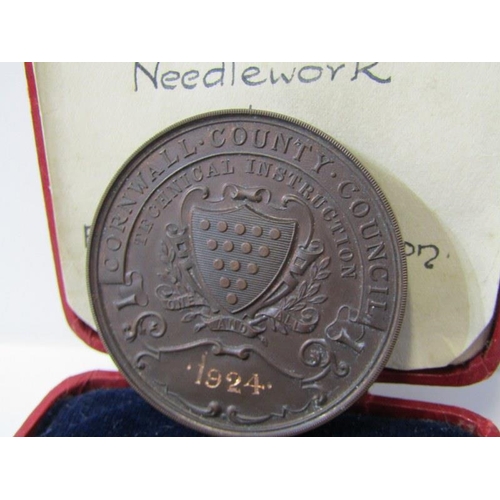 363 - MEDALLIONS, 2 Cornwall County Council medallions in fitted cases, 1 bronze and 1 silver, Victorian P... 