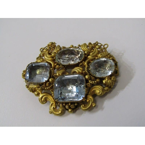 367 - BAR BROOCHES, antique high carat aqua marine brooch 21 grams, 2 Scottish style bar brooches, filigre... 