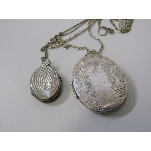 376 - SILVER & PLATED JEWELLERY, silver lockets on chain, together with a collection of 4 gold plated hing... 