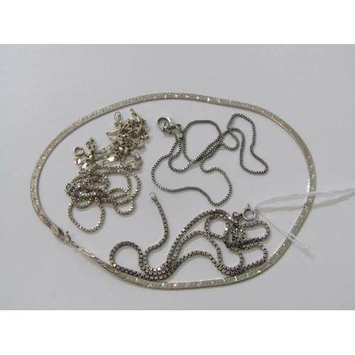 377 - 5 SILVER NECKLACES, including herringbone design necklace, various lengths 16