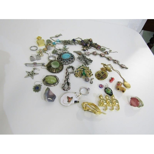 384 - COSTUME JEWELLERY, collection of stone set bar brooches, necklaces, pendants, etc