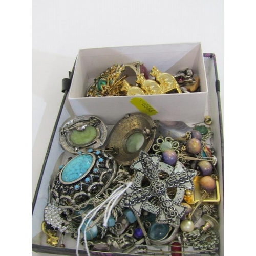 384 - COSTUME JEWELLERY, collection of stone set bar brooches, necklaces, pendants, etc