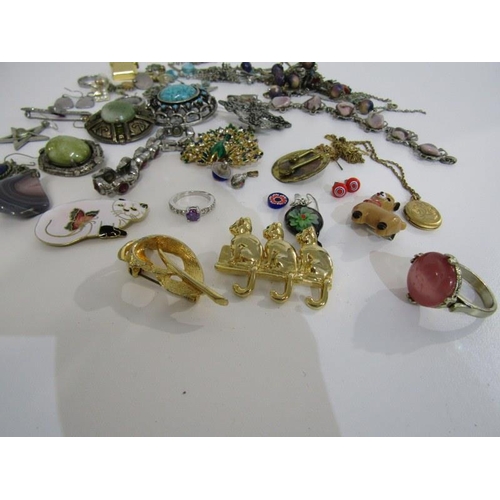 384 - COSTUME JEWELLERY, collection of stone set bar brooches, necklaces, pendants, etc