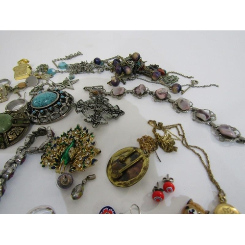 384 - COSTUME JEWELLERY, collection of stone set bar brooches, necklaces, pendants, etc